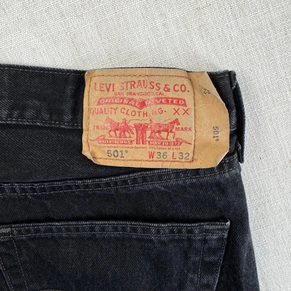 Levi's 501‎ Original Fit Black Jeans Men's 36x32 Button Fly 100% Cotton